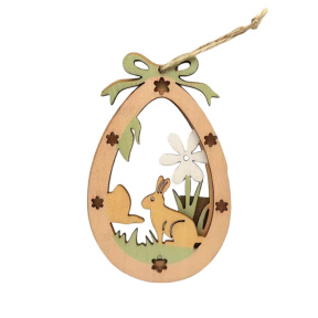 Decorațiune din lemn în formă de ou cu iepure