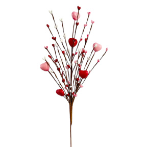 Ramură din plastic cu fructe de pădure și inimioare, roz, 42 cm