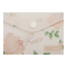 Mapă-plic A7, plastic mat semitransparent, Buromax ARABESKI, coral (cu capsă)