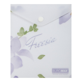 Mapă-plic verticală A6, plastic mat semitransparent Buromax ARABESKI, liliac (cu capsă)