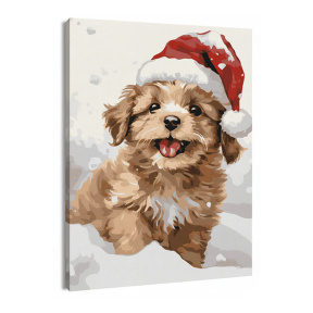 Cățeluș înzăpezit, 30x40 cm, pictură pe numere