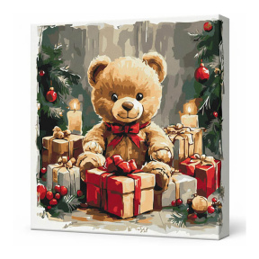Ursuleț cadou, 40x40 cm, pictură pe numere
