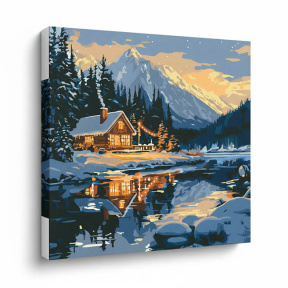 Confortul casei înzăpezite, 40x40 cm, pictură pe numere