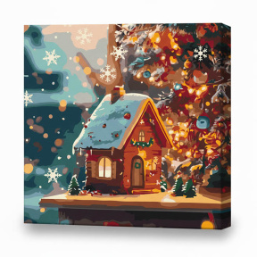 Căsuță sub fulgi de zăpadă, 40x40 cm, pictură pe numere