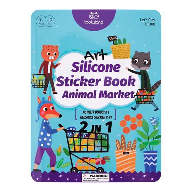 Cărticică cu stickere din silicon „Piața animalelor” Tooky Toy
