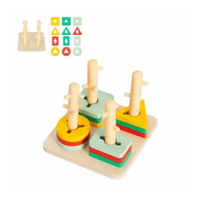 Деревянный геометрический сортер на подставке с колышками Tooky Toy