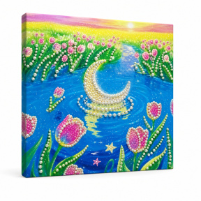 Pictură cu perle, 20x20 cm, Luna în lac