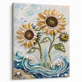 Pictură cu perle, 40x50 cm, Floarea-soarelui