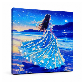 Pictură cu perle, 20x20 cm, Prințesă în rochie albastră