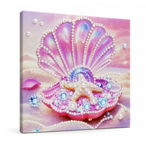 Pictură cu perle, 20x20 cm, Scoică cu stea de mare