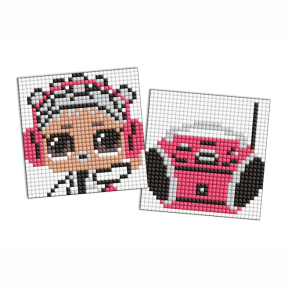 LOL și magnetofon roz, 9 х 9 cm, magneți cu mozaic cu diamante