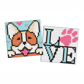 Cățel drăgălaș, 9 х 9 cm, autocolante cu mozaic cu diamante