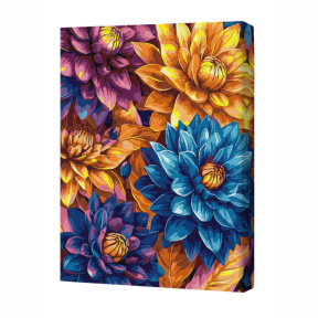 Dalii aprinse cu vopsele metalic extra, 30x40 cm, pictură pe numere