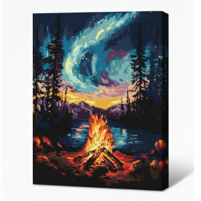 Aurora boreală cu vopsele metalic extra, 30x40 cm, pictură pe numere