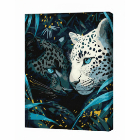 Prădători сu ochi albaștri cu vopsele metalic extra, 30x40 cm, pictură pe numere