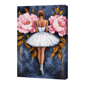Balerina cu bujori roz cu vopsele metalic extra, 40x50 cm, pictură pe numere