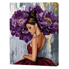 Balerina cu bujori purpurii cu vopsele metalice, 40x50 cm, pictură pe numere