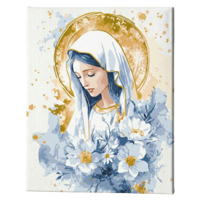 Maria Cerească cu vopsele metalic extra, 40x50 cm, pictură pe numere