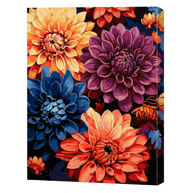 Dalii colorate, 40x50 cm, pictură pe numere