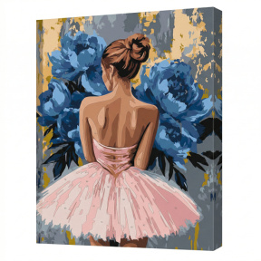 Balerină cu bujori albaștri cu vopsele metalice, 40x50 cm, pictură pe numere