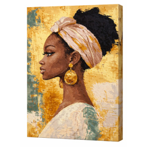 Frumoasă cu cercei aurii cu vopsele metalic extra, 40x50 cm, pictură pe numere