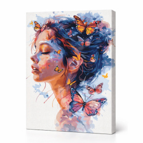 Fată și fluturi, 40x50 cm, pictură pe numere
