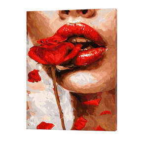 Fată cu trandafir, 40x50 cm, pictură pe numere