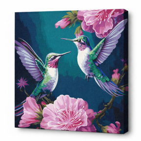Păsări de poveste cu vopsele metalice, 40x40 cm, pictură pe numere