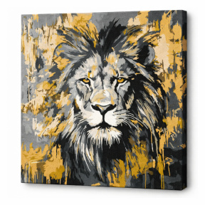 Leu auriu cu vopsele metalice, 40x40 cm, pictură pe numere