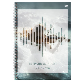 Caiet muzical 24 de coli, A5, pe creasta BG „Ecoul valurilor”, informații de referință pe colița de gardă (verticală), lac la alegere