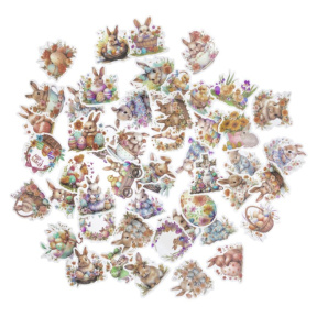 Autocolante vinil de Paște „Iepurași vintage”, 50 buc.