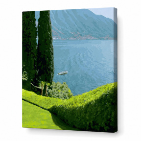 Lac si coasta verde, 40x50 cm, pictură pe numere
