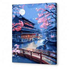 Luna plină în sat japonez, 40x50 cm, pictură pe numere