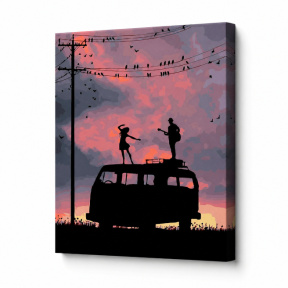 Camping la apus, 40x50 cm, pictură pe numere