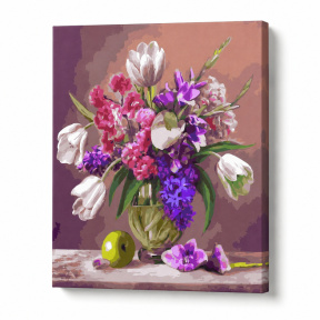 Buchet de lalele și liliac, 40x50 cm, pictură pe numere