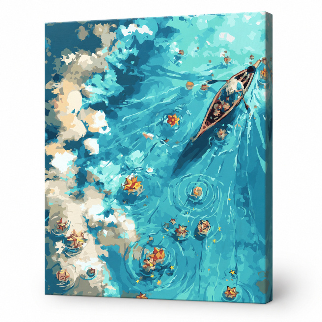 Stele în marea azurie, 40x50 cm, pictură pe numere