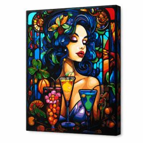Brunetă fatală. Vitraliu, 40x50 cm, pictură pe numere