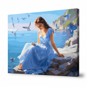 Fată elegantă la mare, 40x50 cm, pictură pe numere