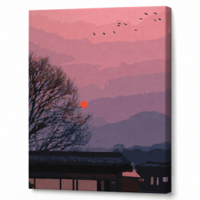 Disc roșu al soarelui, 30х40 cm, pictură pe numere