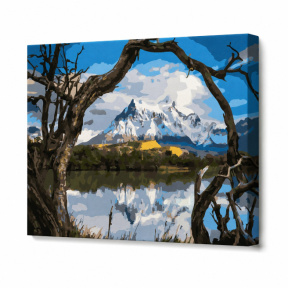 Lac și munți, 30х40 cm, pictură pe numere