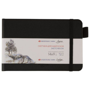 Sketchbook pentru schițe "Ladoga" 14x9cm 140g 80 foi ivory, negru cu elastic