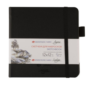 Sketchbook pentru schițe "Ladoga" 12x12cm 140g 80 foi ivory, negru cu elastic