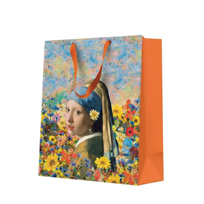 Pungă cadou standard medie, 20 × 25 × 10 cm, Vermeer’s Floral Muse