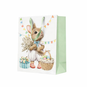 Pungă cadou kraft medie, 20 × 25 × 10 cm, Vintage Bunny’s Easter Gift