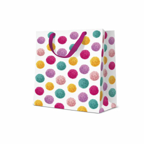 Pungă cadou standard medie, 20 × 25 × 10 cm, Colorful Pompoms