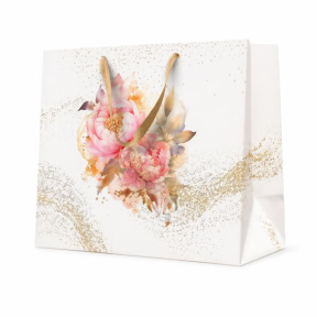 Pungă cadou kraft orizontală, 33,5 × 26,5 × 13 cm, Artistic Peony Seamless