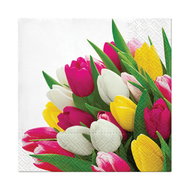 Șervețele din hârtie, 3 straturi, 33 × 33 cm, Buchet de lalele, 20 buc.