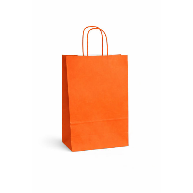 Pungă din hârtie kraft 22×10×32 cm, culoare portocalie.