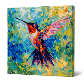 Colibri multicolora, 40x40cm, pictura pe numere
