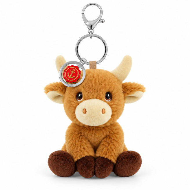 Jucarie moale breloc KeelToys, Ferma, Taur